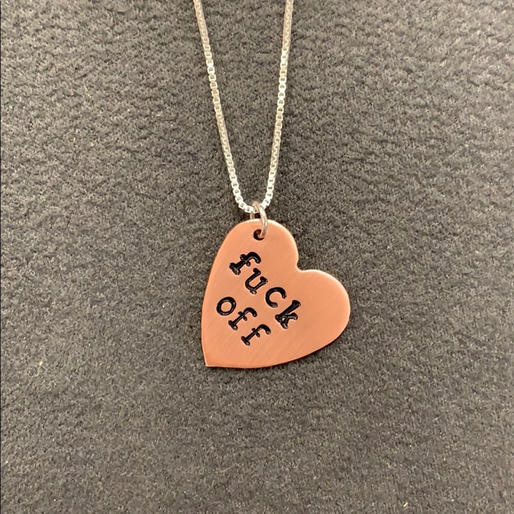 Copper and Sterling Silver “f**k off” necklace